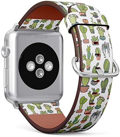 (Renkli Kaktüs Deseni) Desenli Deri Bileklik Kayışı Apple Watch Serisi 4/3/2/1 gen ile Uyumlu,iWatch 42mm / 44mm Bantların
