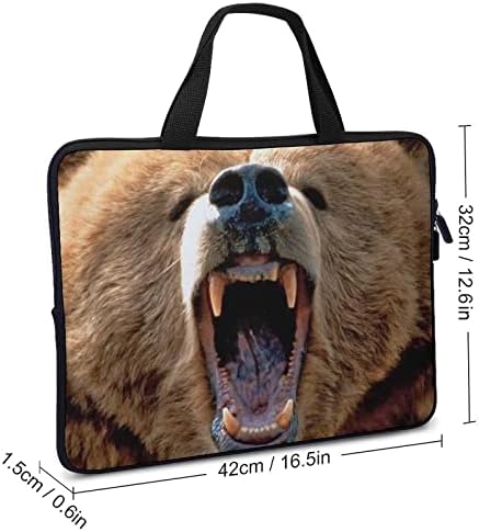 Kükreyen Grizzly Bear İnce Bilgisayar Taşıma Kol Çantası Dizüstü Dizüstü Koruyucu Saplı Çanta Dayanıklı Evrak Çantası