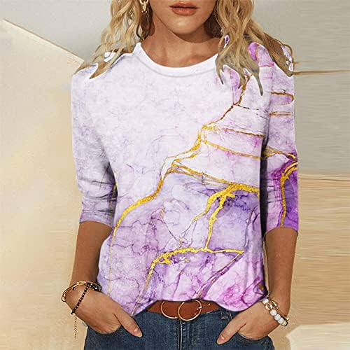 Bluz Tshirt Bayan Yaz Sonbahar Uzun Kollu 3/4 Kollu 2023 Elbise Moda Pamuk Ekip Boyun Grafik Brunch Gömlek 36