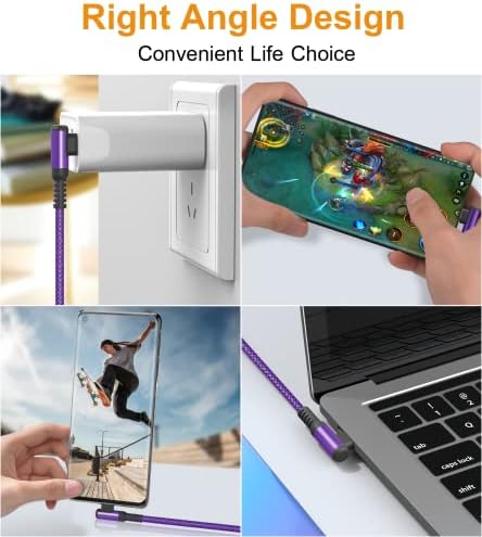 sweguard USB C Kablosu Dik Açı 3.1 A Hızlı Şarj 2'li Paket 10ft, USB Tip C Naylon Örgülü Kordon Samsung Galaxy S22