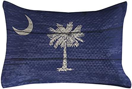 Lunarable Güney Carolina Kapitone Yastık Kılıfı, Rustik Ahşap Zemin Üzerine Eyalet Bayrağı Palmiye Ağacı Ay Deseni,