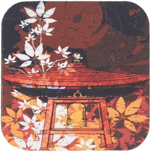 3dRose CST_116381_1 Yapraklarla Süslenmiş Oldukça Süslü Japon Çan Gong Asya Oryantal Sanatı Yumuşak Bardak Altlıkları,
