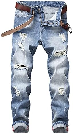 Erkek Yırtık Kot Slim Fit Streç Düz Bacak Kot Pantolon Rahat Vintage Sıkıntılı Skinny Jean Pantolon Cepler ile