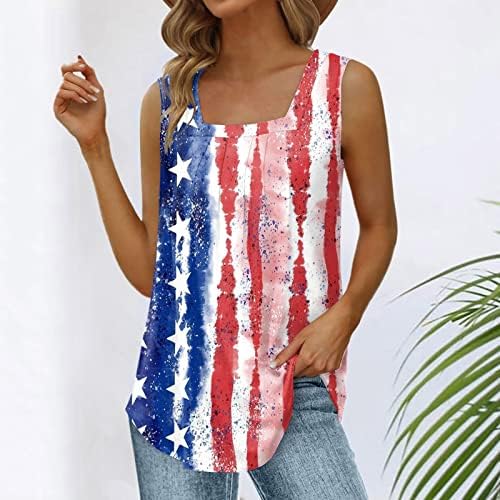 4th Temmuz Tankı Üstleri Kadınlar için ABD Bayrağı Yaz Casual Kolsuz Tişörtleri Gömlek Yıldız Çizgili Kravat Boya
