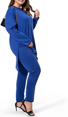 Artı Boyutu iki parçalı kıyafetler kadınlar için Jogger Setleri Uzun Kollu Üstleri Bodycon Pantolon düz renk Eşofman