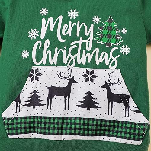 Sevimli Kıyafet Kız Yürüyor Boys Kız Noel Uzun Kollu Santa Karikatür Geyik Baskılar Hoodie T Shirt (Yeşil, 18-24 Ay)