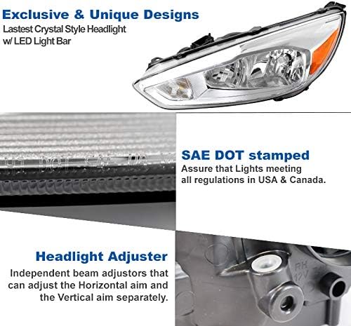 ZMAUTOPARTS LED tüp değiştirme farlar farlar krom w / 6 beyaz DRL ışıkları ile uyumlu 2015-2018 Ford Focus