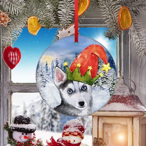 godblessign Elf Köpek Yılbaşı Ağacı Süsleme Husky Seramik Pet Asılı Dekorasyon için Mutlu 2021 Noel Hediyesi Oğlu