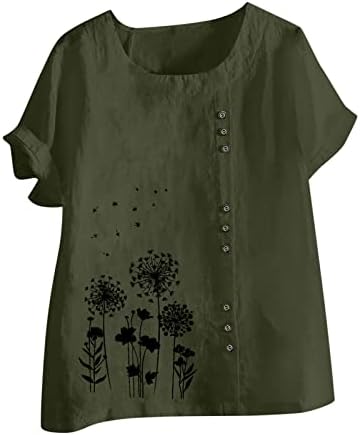 Keten Bluz Bayan Çiçek T Shirt Kısa Kollu Bluz kadın Gömlek ve Üstleri Düğme Aşağı Vintage Bluz Kadınlar Tunik