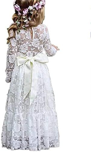 HİLEELANG Çiçek Kız Maxi Elbise Prenses Dantel Tül Fotoğraf Önlük Düğün Parti Elbise
