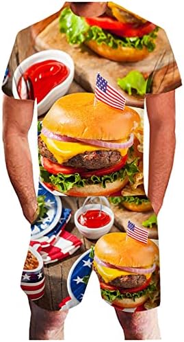 2023 Yeni 3D erkek Bayrağı Yaz Günü Burger Rahat Baskı Amerikan Takım Elbise Bağımsızlık Erkek Takım Elbise ve Setleri