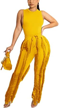Fringe Püskül İki Parçalı Kıyafetler Kadınlar için Tank Top Katı pantolon seti Clubwear