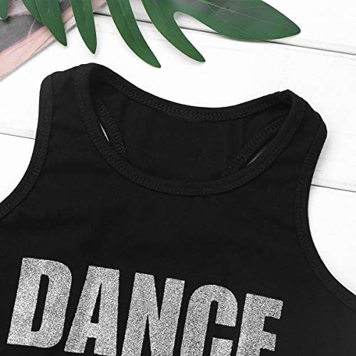 TiaoBug Çocuk Kız Pamuk Racerback Dans Üstleri Spor Sutyeni Yoga T-Shirt Parlak Harfler Dans Baskılı Spor Kırpma Üstleri