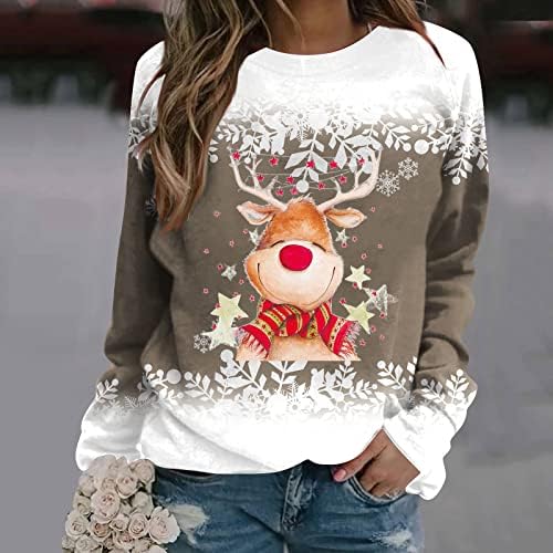 Fandream Grafik Tişörtü Kadınlar için Merry Christmas O-Boyun Hiçbir Hood Gömlek Atletik Retro Bayan Kazak