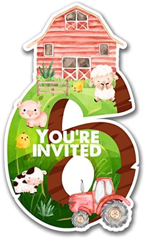 Zarflı Çiftlik 6. Doğum Günü Partisi Davetiyeleri 6 Yaşındaki Doğum Günü Altı Şekilli Davet Kartı Çiftlik Hayvanları