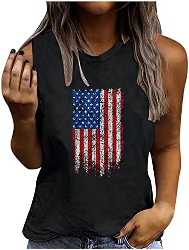 Tankı Üstleri Bayan Crewneck Kolsuz Gömlek Sevimli Temmuz 4th Bağımsızlık Günü Grafik Tees T-Shirt Gevşek Fit Temel