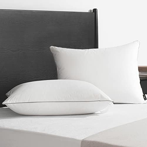 downluxe Premium Aşağı Tüy Yastık Lüks Otel Koleksiyonu-Gümüş Borulu Kenarlı Uyumak için 2 Yatak Yastık Seti, Kraliçe