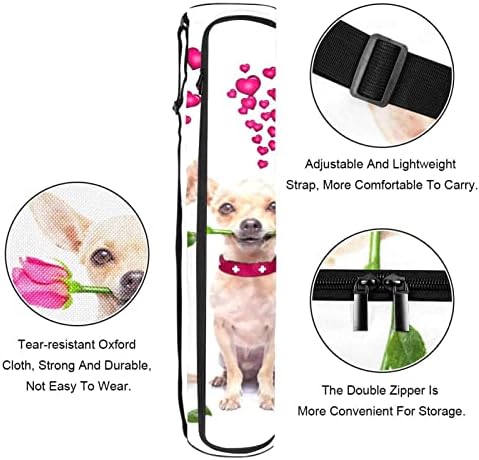 RATGDN Yoga Mat Çantası, Chihuahua Gül Egzersiz yoga matı Taşıyıcı Tam Zip Yoga Mat Taşıma Çantası Ayarlanabilir Kayış
