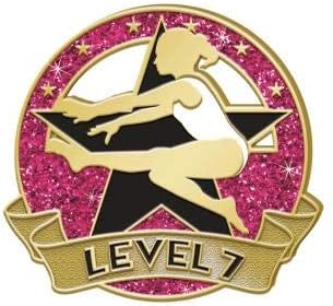 Taç Ödülleri Seviye 7 Glitter Jimnastik Pimi-Pembe ve Altın Jimnastik Yaka İğneleri