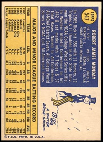 1970 Topps 547 Rick Pazartesi Oakland Atletizm (Beyzbol Kartı) NM / MT + Atletizm