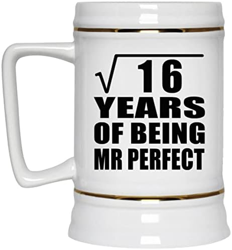 16 Yıllık Mr Perfect'in 4. Yıldönümü Karekökünü Tasarlayın, Dondurucu için Saplı 22oz Bira Stein Seramik Tankard Kupa,
