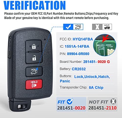 Keymall Anahtarsız Giriş Akıllı Prox Uzaktan Anahtar Fob Değiştirme Toyota RAV4 2013 2014 2015 2017 2018 4 Düğmeler