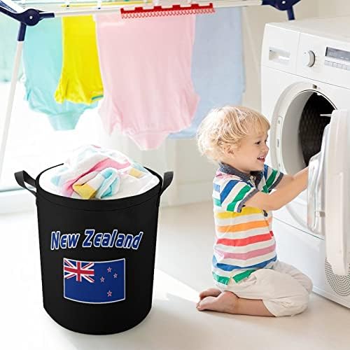 Yeni Zelanda Bayrağı çamaşır sepetleri Kolları ile Su Geçirmez Katlanabilir İpli Yuvarlak Giysi Sepetleri Depolama