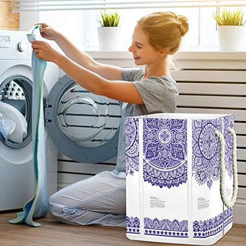 Inhomer Mavi ve Beyaz Mandala 300D Oxford PVC Su Geçirmez Giysiler Sepet Büyük çamaşır sepeti Battaniye Giyim Oyuncaklar
