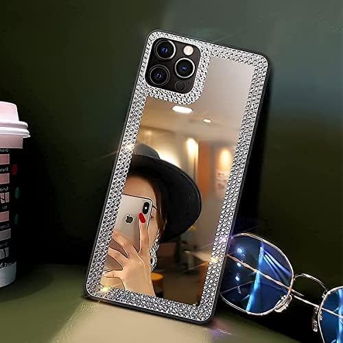 Cavdycıdy iPhone 12 Pro Max Ayna Kılıfı Bling, Akrilik Siyah Kenar Ayna Telefon Kılıfı Açık Makyaj için Kadınlar ve