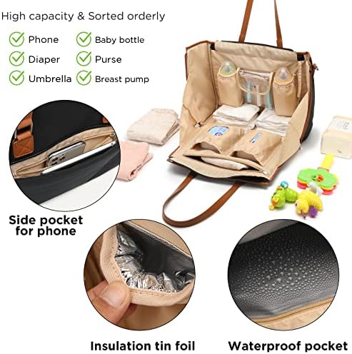 Bebek bezi Çantası Tote Bebek Çantaları Anne için, Yan Açık Tasarım Bezi Çanta Su Geçirmez Seyahat Bezi Tote Çanta