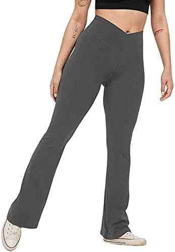Kadın Petite Pantolon Moda Seksi Yoga Pantolon Yüksek Bel Çapraz Geniş Bacak Düz Renk Egzersiz Yoga Pantolon Flowy