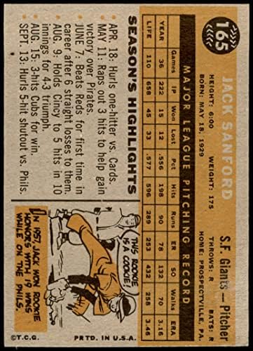 1960 Topps 165 Jack Sanford San Francisco Devleri (Beyzbol Kartı) İYİ Devler