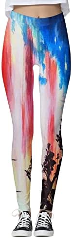 Amerikan Bayrağı Vatansever Legging kadın Karın Kontrol Vatansever Yıldız Çizgili Tayt Streç Popo Kaldırma Elastik