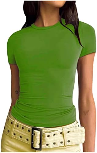 Kadın Katı Temel Tee Yaz Yuvarlak Boyun T Gömlek Kısa Kollu Slim sağlıklı tişört Tunik Kazak Gömme Tops