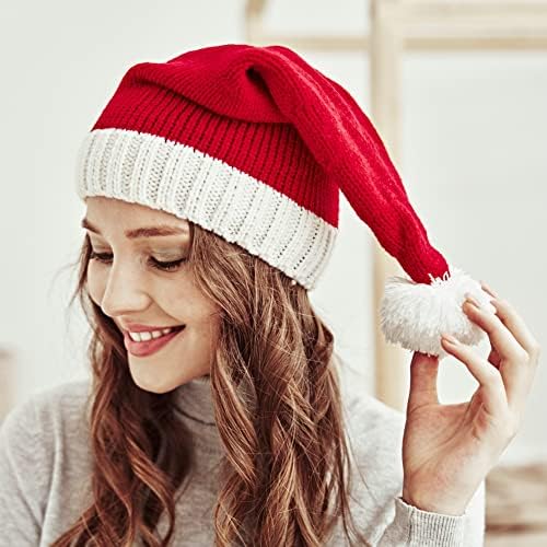 Caistre Noel Baba şapkası Bayan Bere Kış Şapka Yumuşak Hımbıl Sıcak Örgü Kafatası Kap Noel Şapka