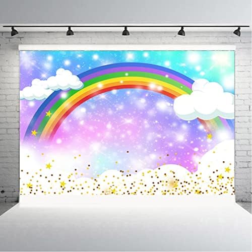 Aperturee 9x6ft Gökkuşağı Zemin Gökyüzü Bulut Glitter Yıldız Altın Noktalar Kız Doğum Günü Fotoğraf Arka Plan Yenidoğan