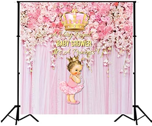 Kraliyet Prenses Bebek Duş Zemin Pembe Çiçekler Bebek Duş Düğün Arka Plan 5x5ft Vinil kızın Doğum Günü Partisi Afiş