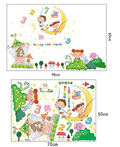 Wallpark Mutlu Çocukluk Sevimli Ayı ve Tavşan ile Oynayan Çocuklar Çıkarılabilir Duvar Sticker Çıkartması, Çocuk Çocuk