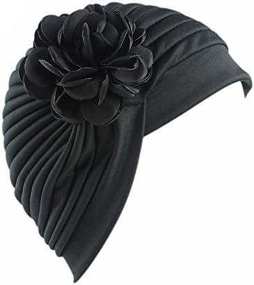 Streç Türban Headwrap Kadınlar için Çiçek Şapkalar Düz Renk Pilili Müslüman Kafa Sarar Rahat Streç Başörtüsü