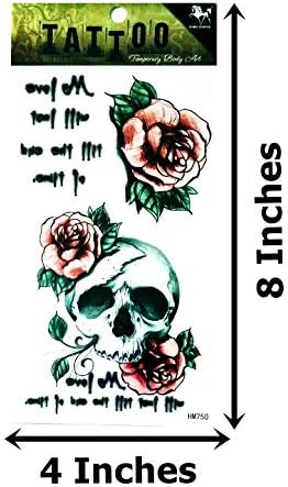 NıpıtShop 1 sayfalık 3D Renkli Kafatası Gül Çiçek vücut Sanatı geçici Dövmeler Su geçirmez Etiket