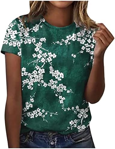 Bluz Bayanlar Kısa Kollu Pamuklu Crewneck Tekne Boyun Grafik Erik Baskı Baskı Çiçek Bluz T Shirt Genç Kızlar için