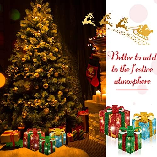 3 Set ışıklı hediye kutuları Noel dekorasyon ışıklı noel kutuları ren geyiği ile açık Noel süslemeleri led ışık up