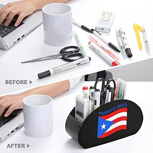 Porto Riko bayrağı TV Uzaktan Kumanda Tutucu 5 Bölmeli Pu Deri Kutusu Depolama Organizatör Ofis Malzemeleri için
