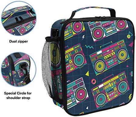 Retro Pop Boombox Radyo 80S yemek kabı Tote Kullanımlık Yalıtımlı Okul Soğutucu Çanta Kadınlar Çocuklar için