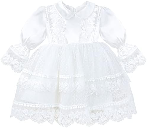 Lılax Bebek Kız Vaftiz Vaftiz Beyaz Dantel Saten Elbise kıyafeti 4 Parça Deluxe Set