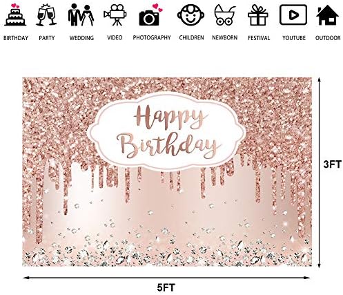 Lofaris Gül Altın Doğum Günü Partisi Zemin Glitter Elmas Mutlu Doğum Günü Arka Plan Kızlar Tatlı 16 18th 21th Doğum