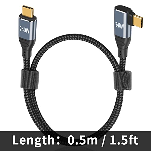Poyıccot 240W USB C'den USB C'ye Kablo 1.5 ft, Kısa Tip C'den C Tipi Kabloya Hızlı Şarj, USB C Şarj Kablosu Dik Açı,