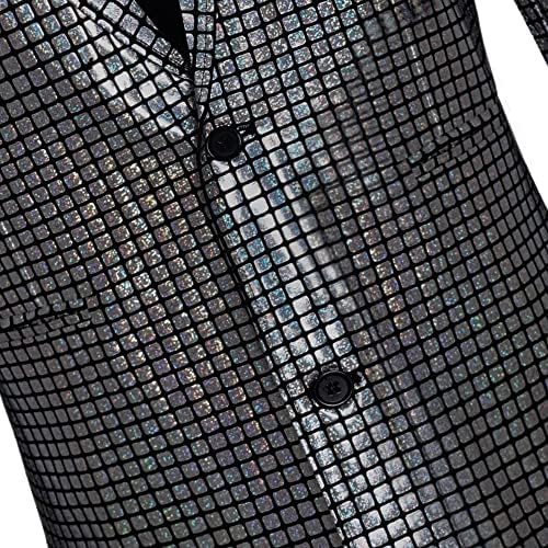 CARUHİF erkek metalik pullu ince takım elbise iki parçalı set 70s disko balo kıyafeti