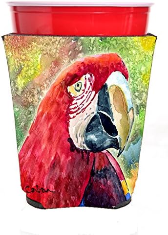 Caroline's Treasures 8607RSC Kuş Papağanı Kırmızı Bardak Tutucu, Bardak Soğutucu Kol Tutucu Makinede Yıkanabilir İçecek