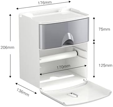 Duvara Monte Tuvalet Kağıdı Rulo Tutucu, ABS Plastik Malzemeden Yapılmış, Saklama Çekmeceli ve Saklama Platformlu,